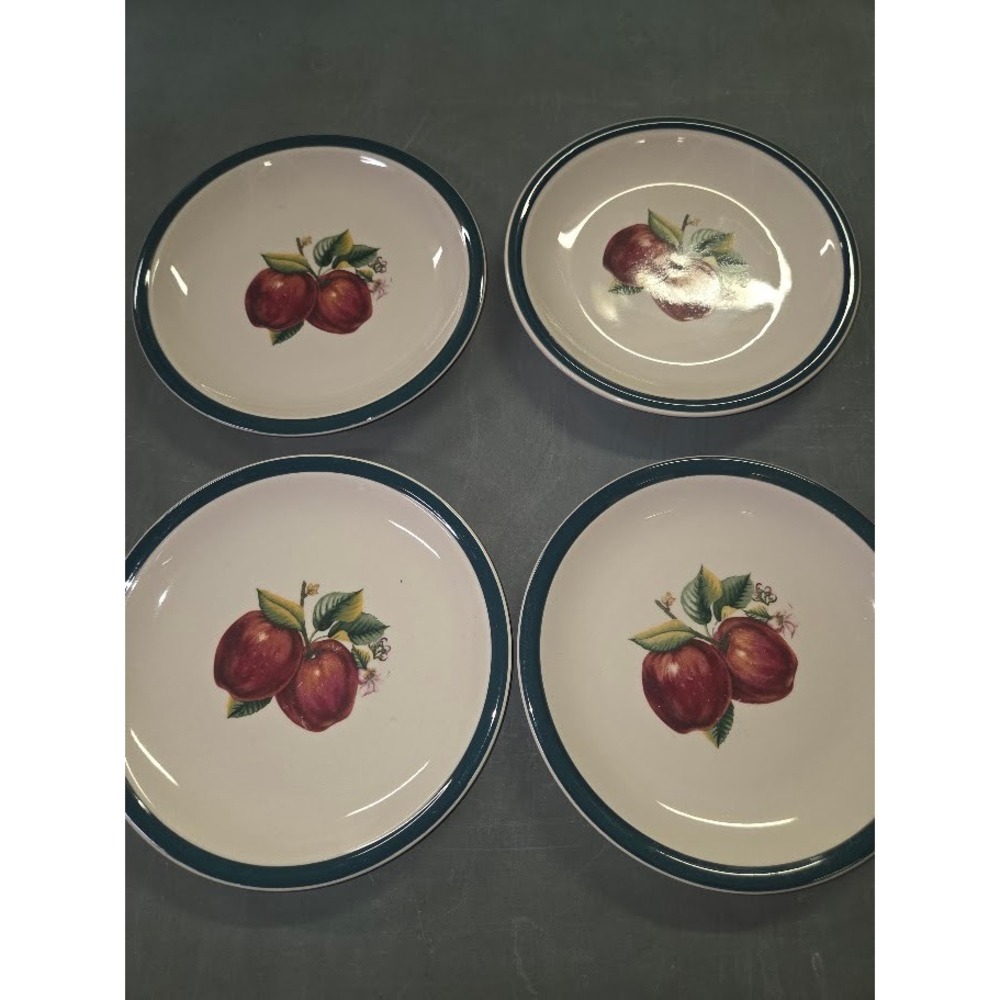 China Pearl Casuals Apple Orchard Salad Plates Set of 4 Green Rim 7.5 Inch